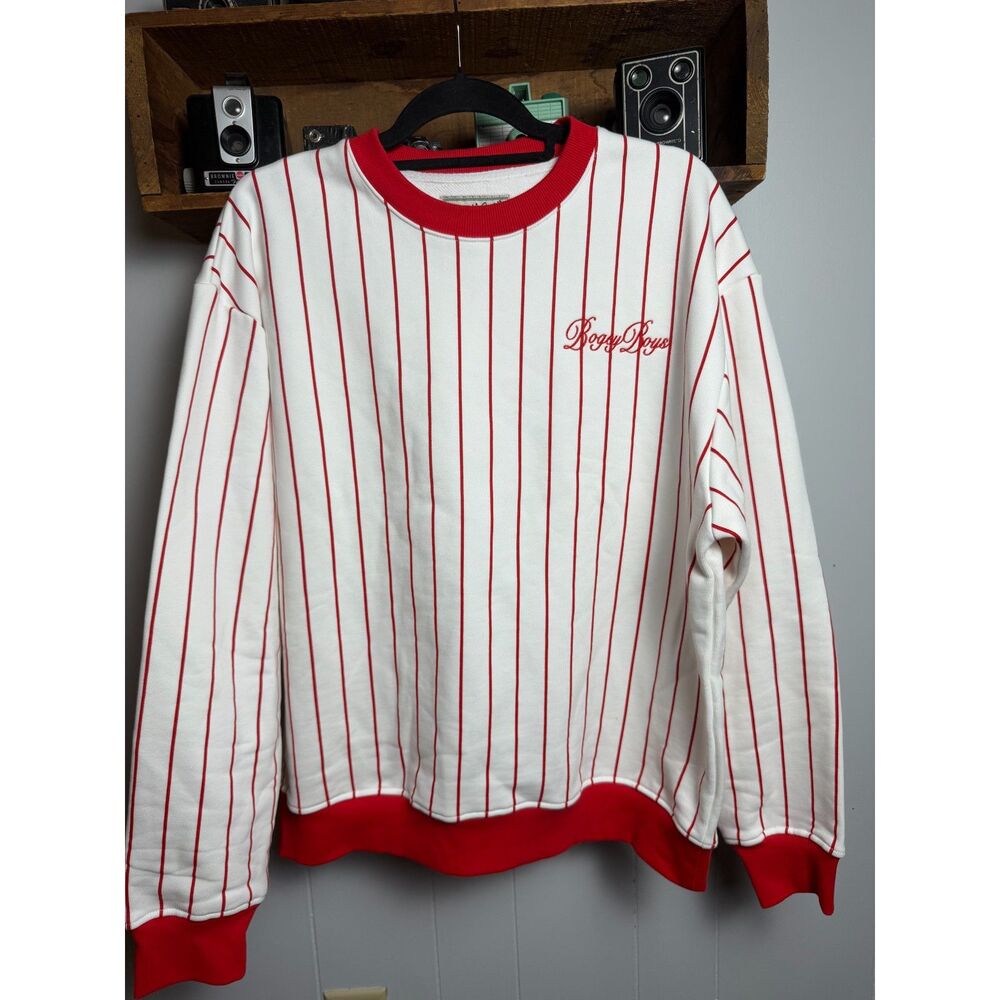 Bogey Boys Red Pinstripe Crewneck Sweatshirt Large Golf Streetwear